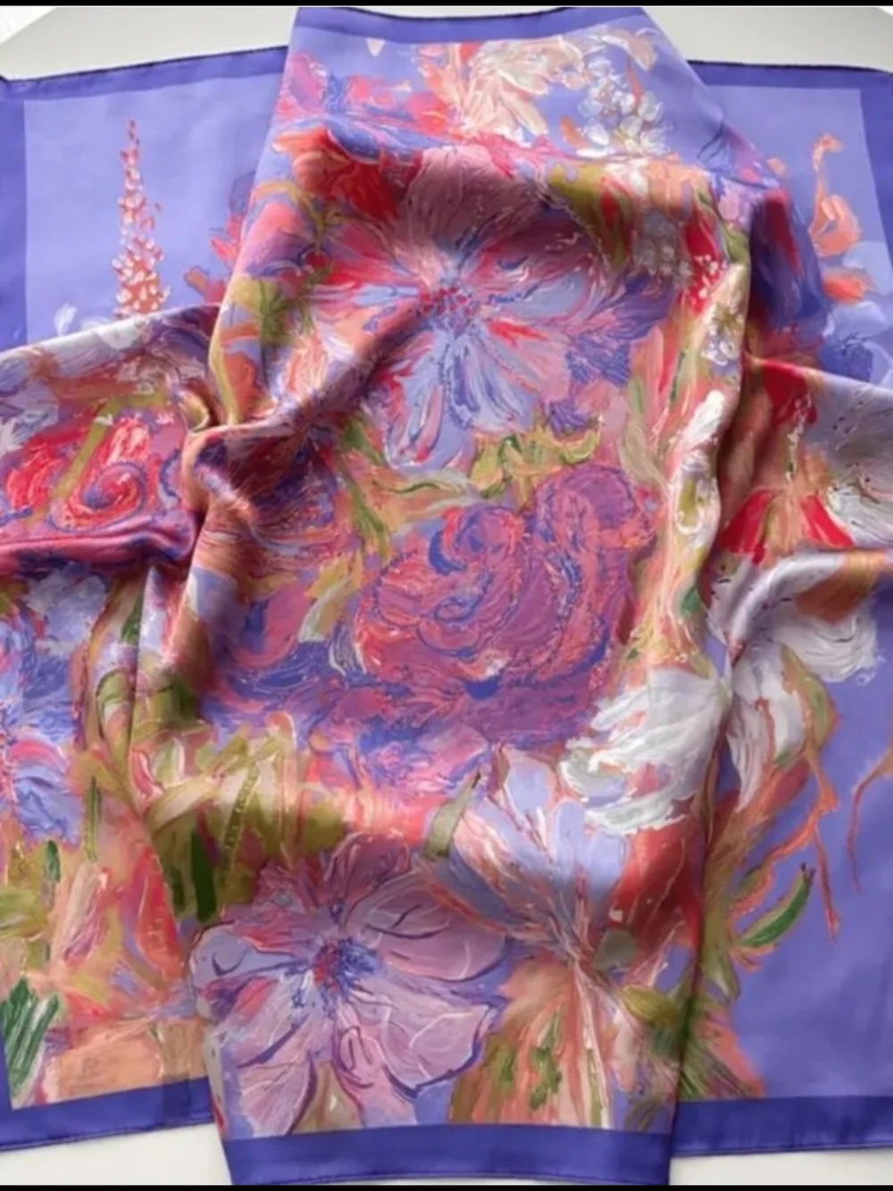 Lavender Marble Print Silk -feel Neck Scarf